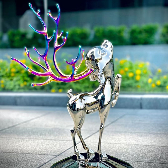 Colorful Spirit Deer Modern Abstract Stainless Steel Sculpture