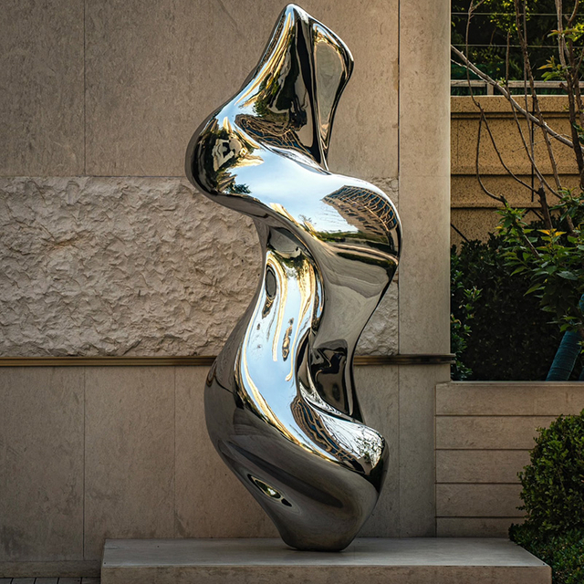 Abstract Mirror Metal Sculpture