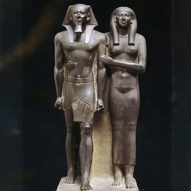 Ancient Egyptian Statue of King Menkaura And His Queen Diorite Sculpture