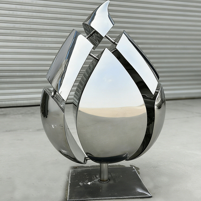 Modern Abstract Stainless Steel Water Droplet Sculpture