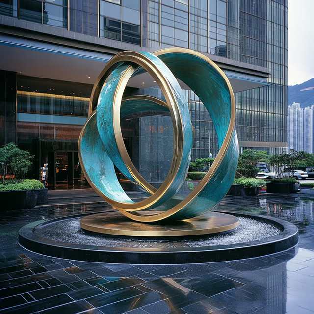 Abstract Verdigris & Gold Ring Symbiosis Sculpture