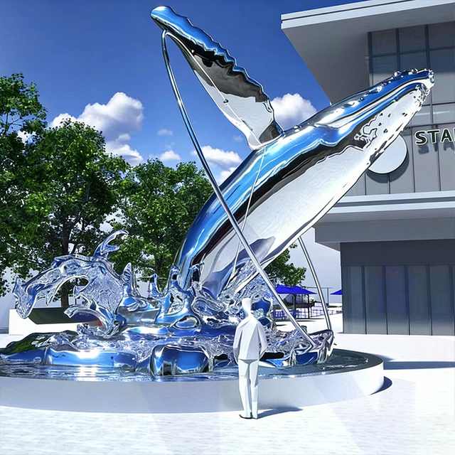 Stainless Steel Dolphin Sculpture Fountain Pool