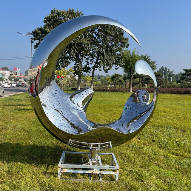 Mirror Polished Stainless Steel Crescent Moon Sculpture