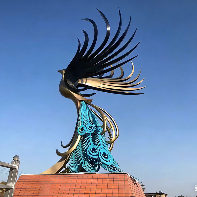 Outdoor Art Custom Modern Rise of Metal Phoenix Sculpture