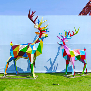 Colorful Spirit Deer Geometric Facet Stainless Steel Sculpture