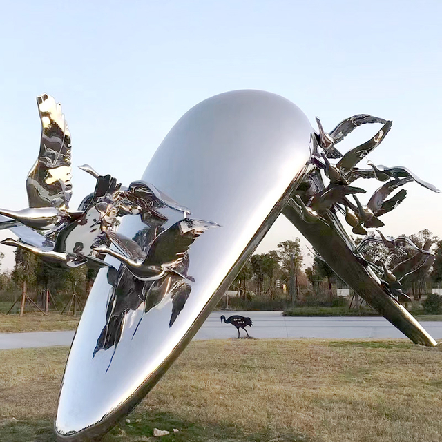 Mirror-Finish Stainless Steel Abstract Sculpture